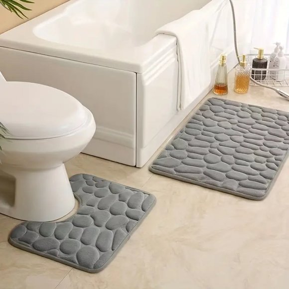 2 pieces Cobblestone Pattern Bathroom Floor Set, New